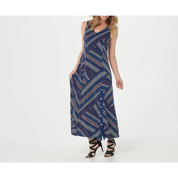 susan graver printed liquid knit maxi dress Susan Graver Printed Liquid Knit Pleat-Back Maxi Dress with Pockets on QVC